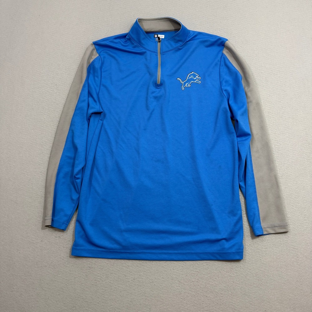 Detroit Lions Quarter Zip Men's Large Blue Pullover Football Long Sleeve